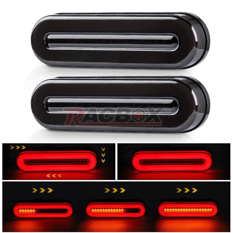 2PC Red Amber Oval 5 LED Truck Trailer Stop Turn Tail Brake Lights DRL Flowing