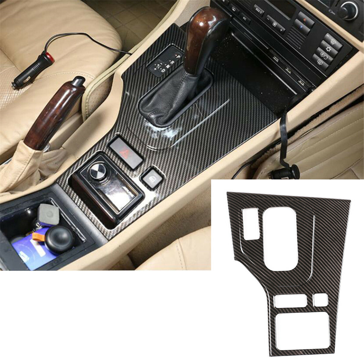 Carbon ABS Central Console Gear Shift Panel Cover for BMW 5 Series E39 1998-2001