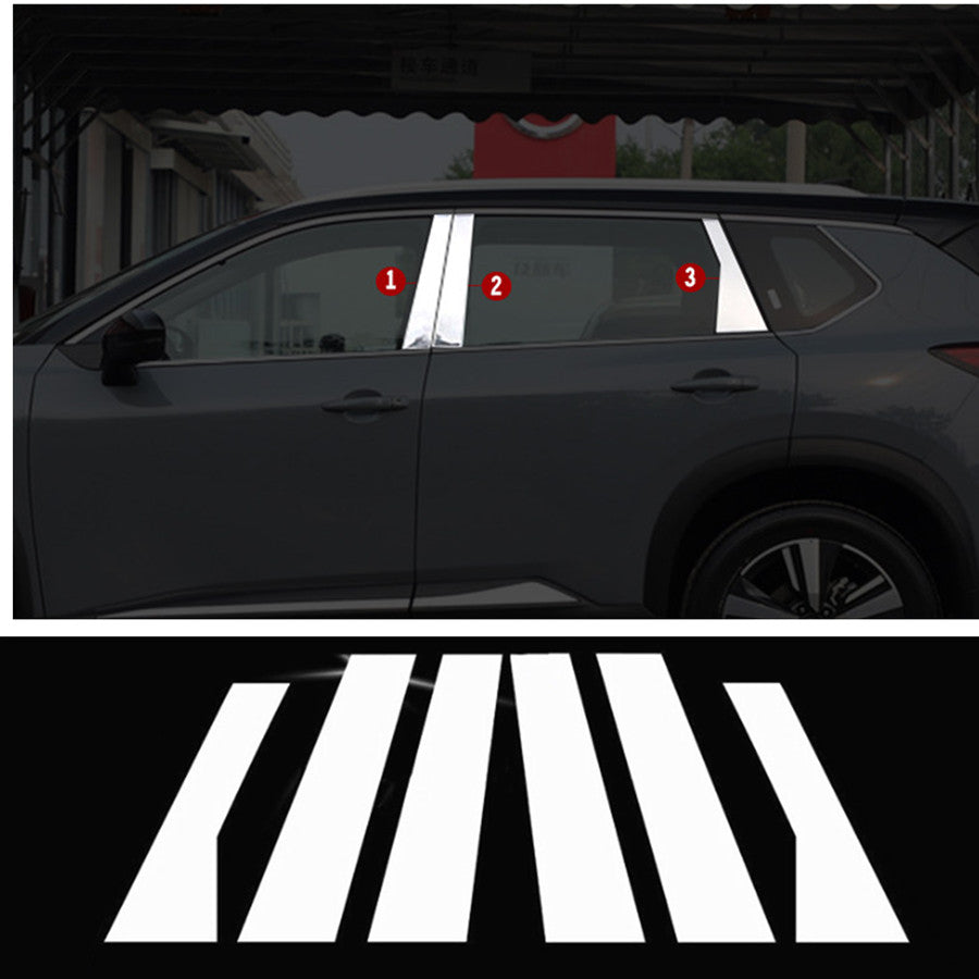 6P Chrome S.Steel Door Window Pillar Posts Cover Trim For 2021-2023 for Nissan Rogue