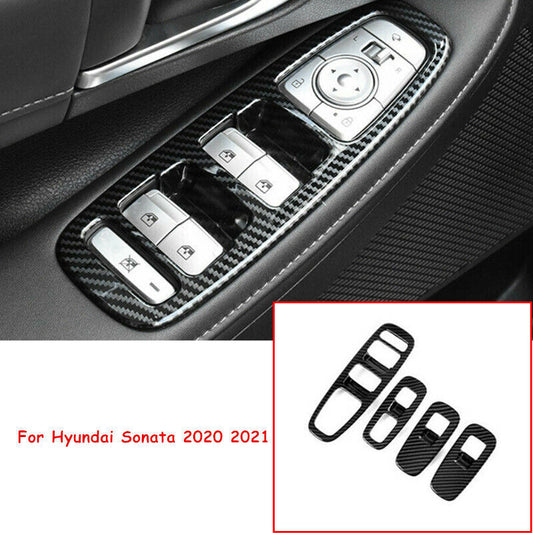 Carbon Fiber 4X Window Lift Switch Panel Cover Trim for Hyundai Sonata 2020 2021