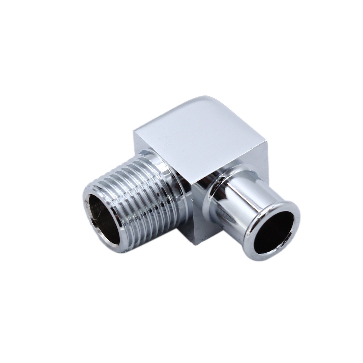 Aluminum 90¡ã Deg Heater Hose Fitting 1/2in NPT to 5/8in Hose Barb Chrome Billet