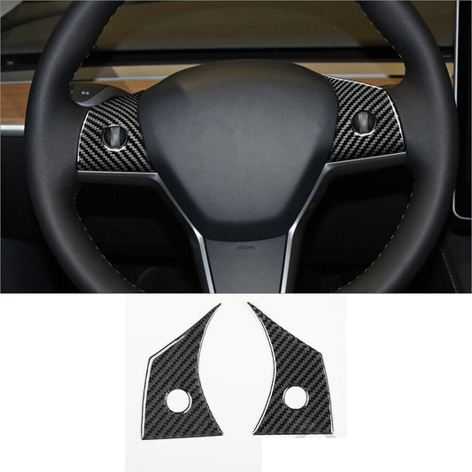 Carbon Fiber Interior Steering Wheel Button Cover Trim for Tesla for Model Y /3 17-22