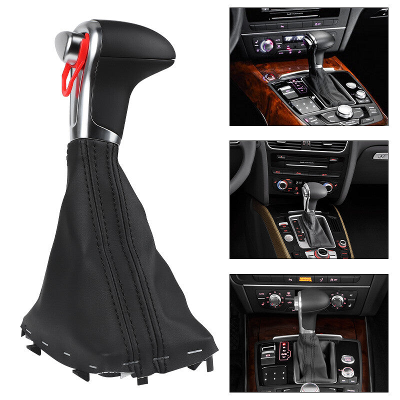 Black Gear Shift Knob Shifter Leather Gaiter Boot Cover for Audi A4 A5 A6 Q5 Q7