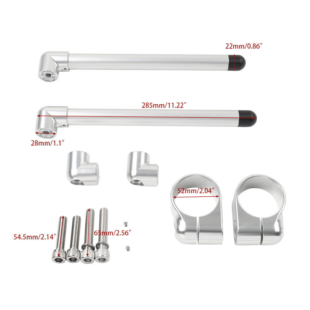 Silver Cafe Racer Bars 7/8 Universal Clip-On Handlebar Fork Tube 52MM