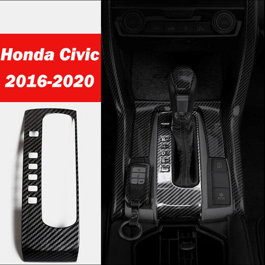 Carbon fiber automotive gear shift panel cover trim for Honda for Civic 2016 - 2020, 10th edition.