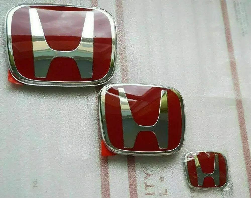 3PCS Front Rear Steering JDM Red H Badge Fit for CIVIC Sedan 2016-2021 4Dr NEW