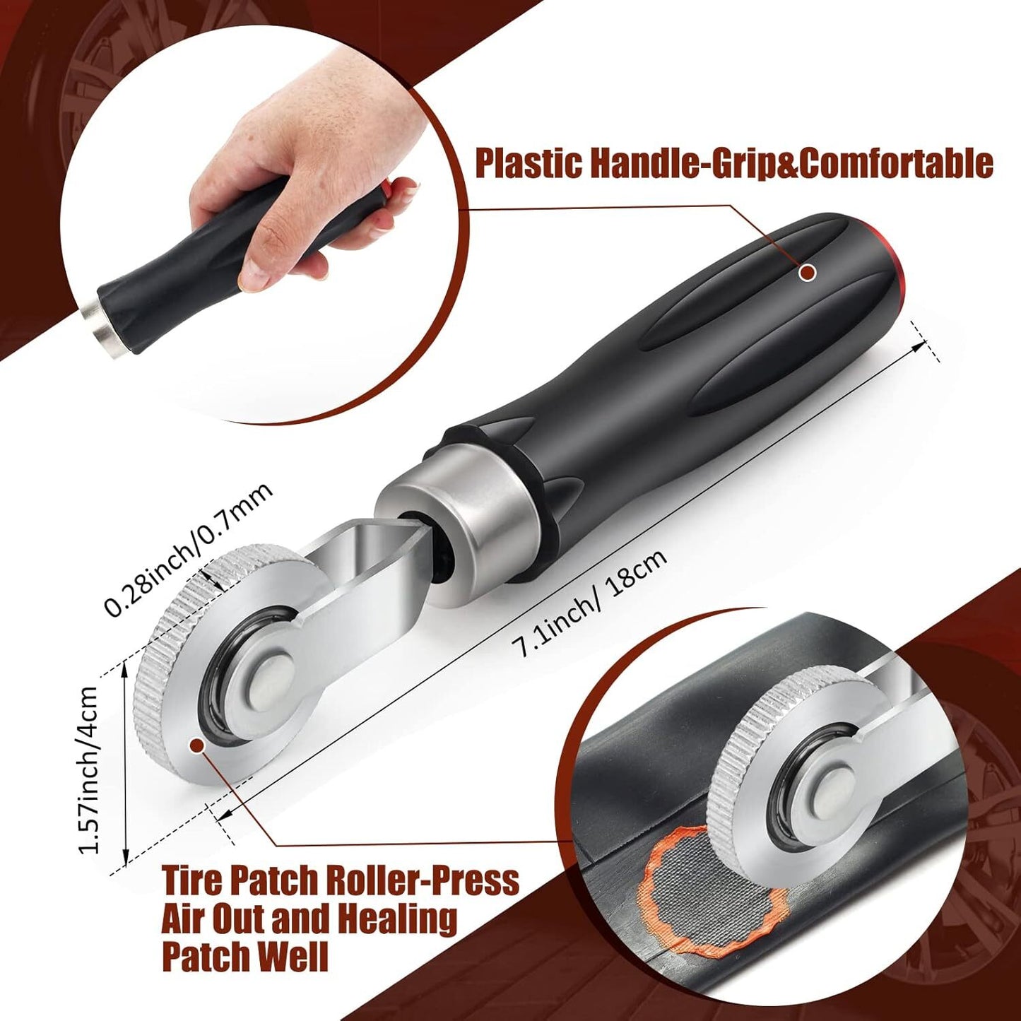 Tire Repair Patch Tool + Grinding Head Roller for Air Tire Repair and Shock Absorbing