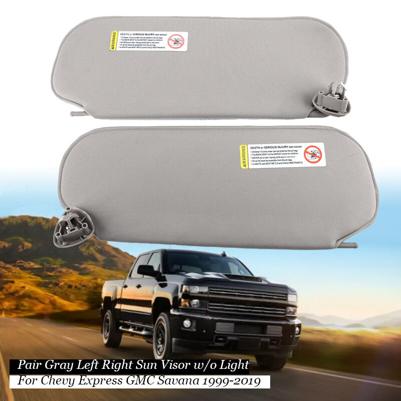 Pair Gray Left Right Sun Visor w/o Light for Chevy Express for GMC Savana 1999-2019