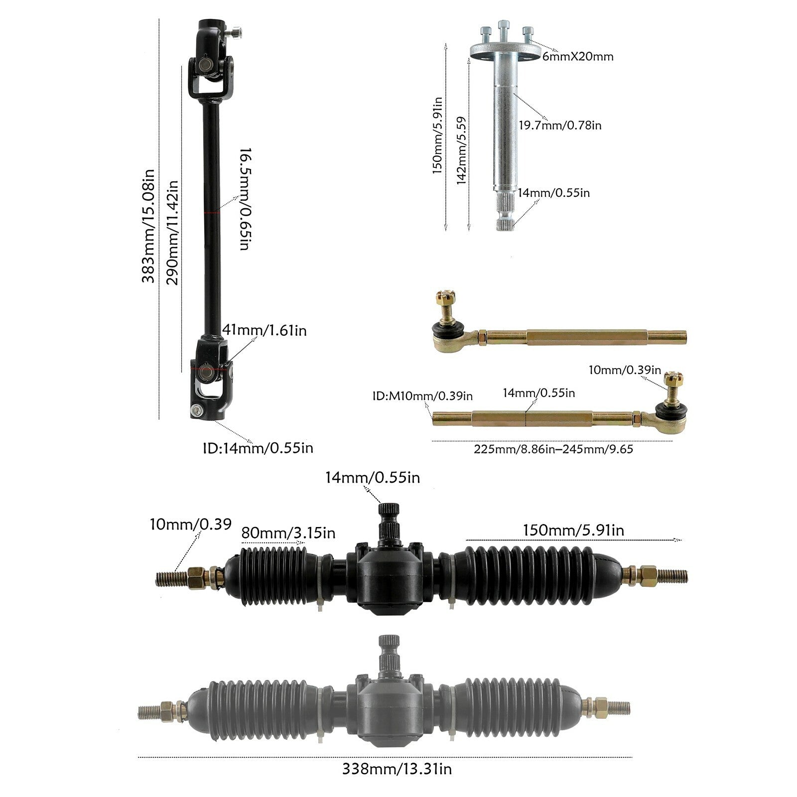 Steering wheel hub assembly gear carrier pinion shaft tie rod suitable for go-karts and all-terrain vehicles