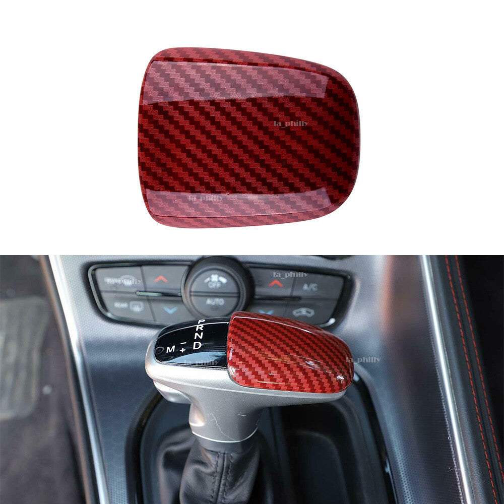 Gear Shift Knob Cover Trim Red Carbon Fiber for Dodge for Challenger for Charger 2015-19