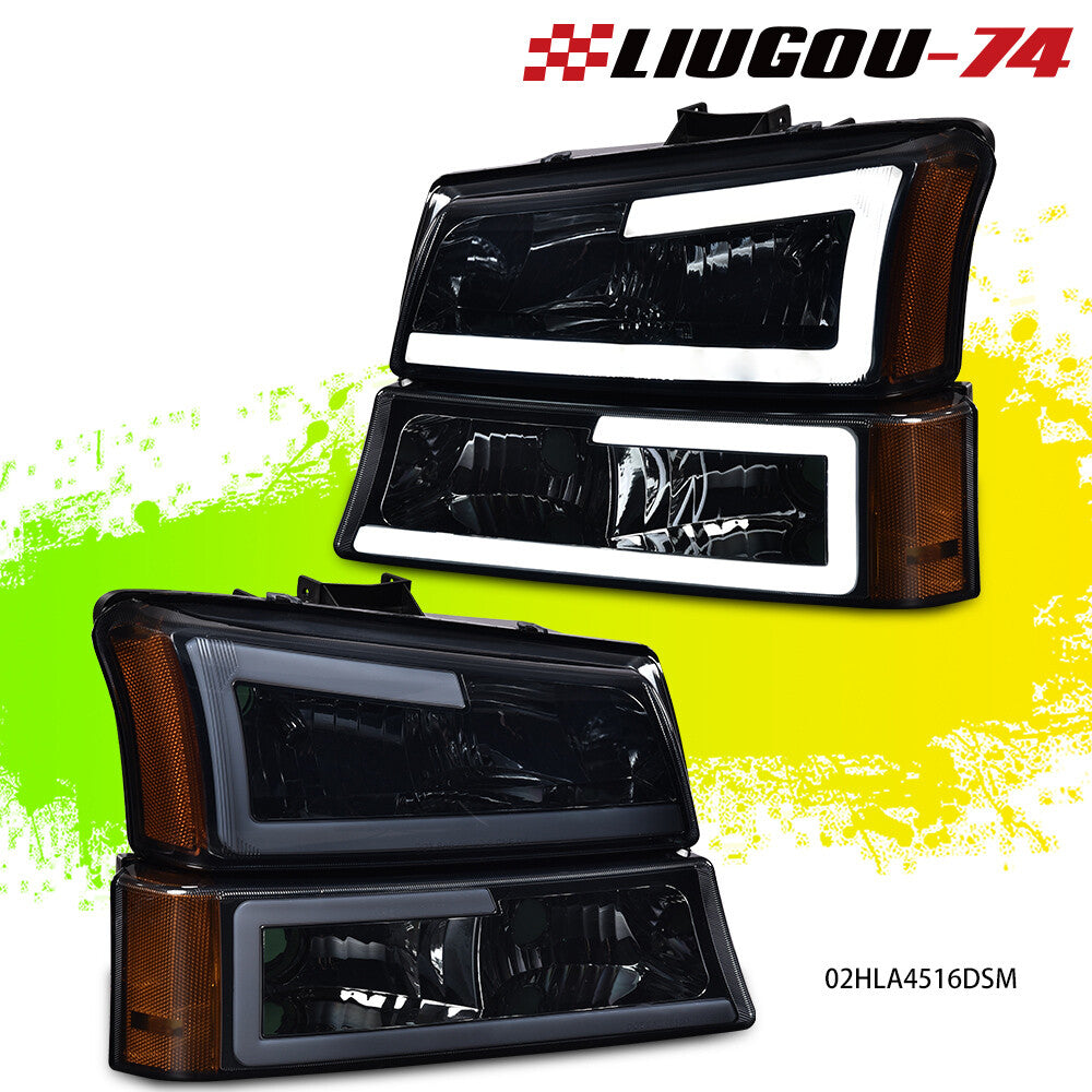 Black/Smoked LED DRL Headlights + Taillights Suitable for 2003-07 Silver/AVALANCHE