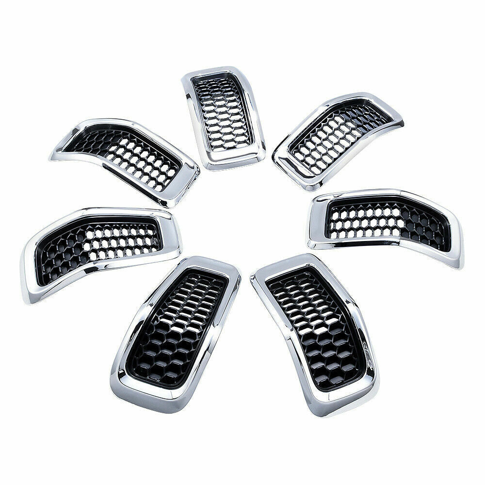 7XMesh Grille Grill Add-on for Jeep Cherokee 2014 - 2018 Chrome Black Honeycomb