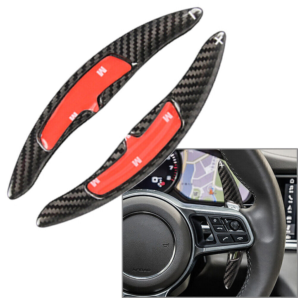 for Porsche 911 991 718 Spyder 2x Carbon Fiber Steering Wheel Paddle Shift Fit