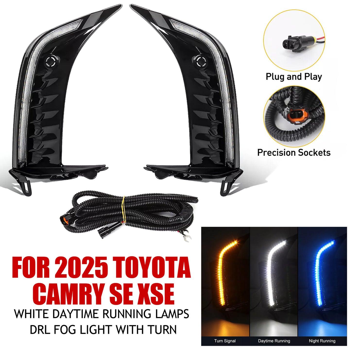 Applicable to for Toyota for Camry SE and XSE models 25-26, including LED DRL fog lights, daytime running lights, and turn signals.