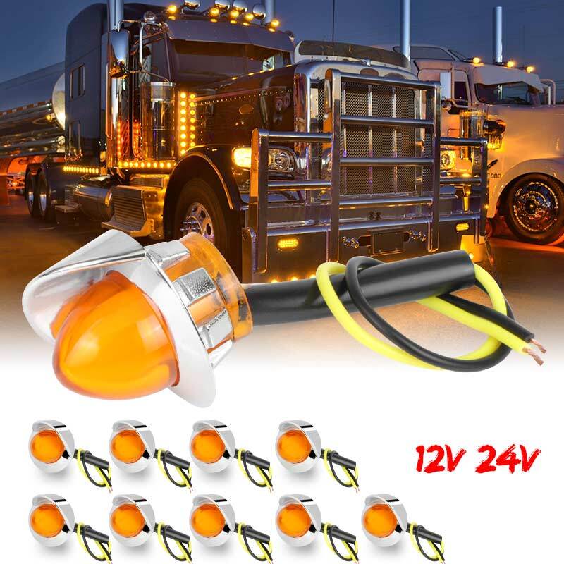 10x LED 3/4 Amber Round Side Marker Lights Bullet Waterproof Truck RV Pickup