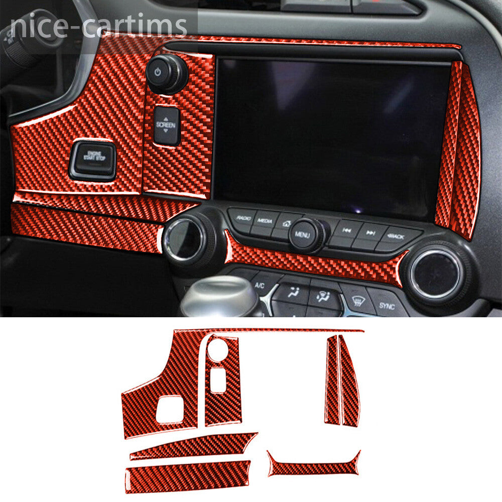Red Carbon Fiber Center Console GPS Navigation Panel Cover for Corvette C7 14-19