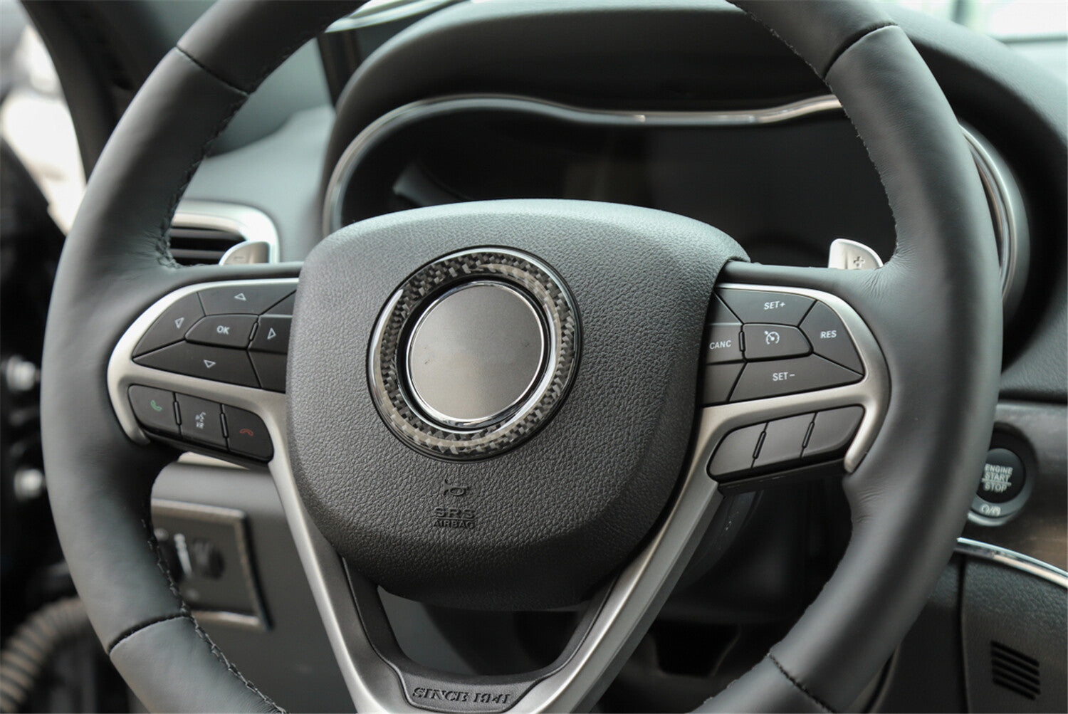 for Jeep Grand Cherokee 2014-2022 Steering Wheel Hub Cover Trim Carbon Fiber 1PC