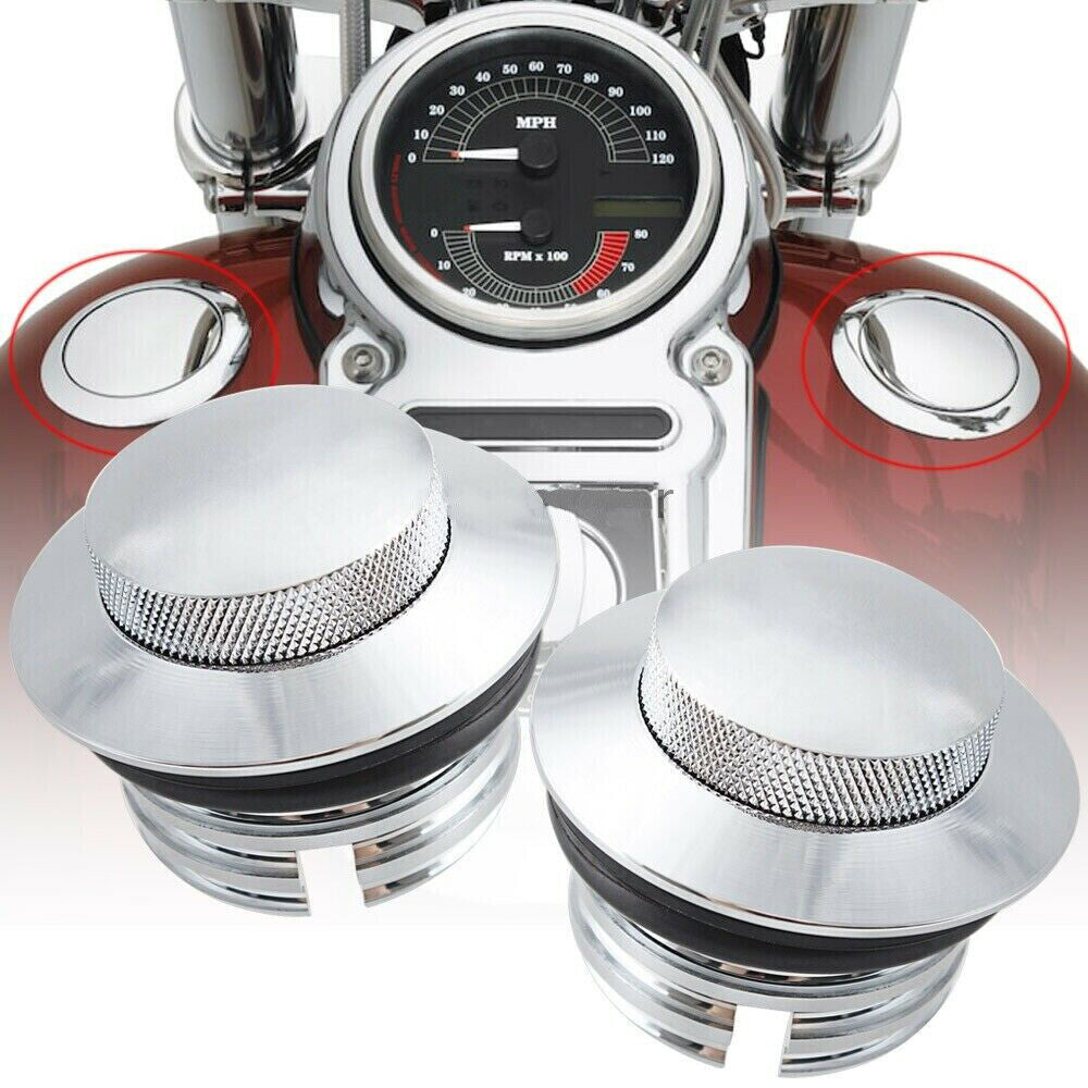 Left + Right Chrome Flush Mount Pop Up Vent Fuel Tank Gas Cap for Harley Softail