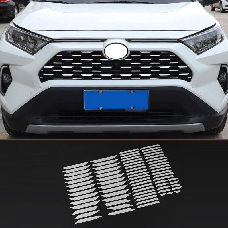 silver Front Center Mesh Grille Grill Decals Trim Fit for Toyota RAV4 2019-2022