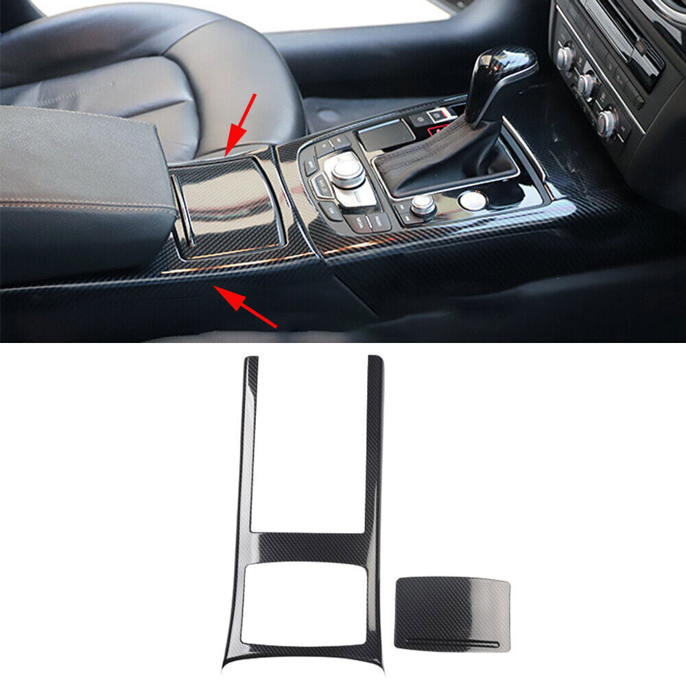 for Audi A6L 12-18 ABS Carbon Fiber Inner Gear Water Cup Holder Frame Cover Trim