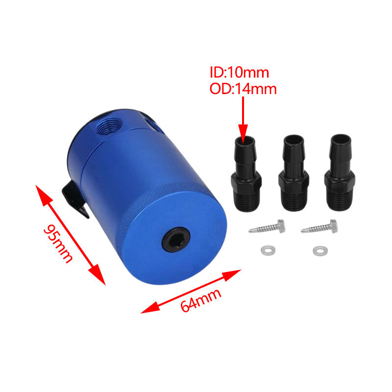 3 Port Oil Catch Can Tank Reservoir Air-Oil Separator Baffled Aluminum Blue