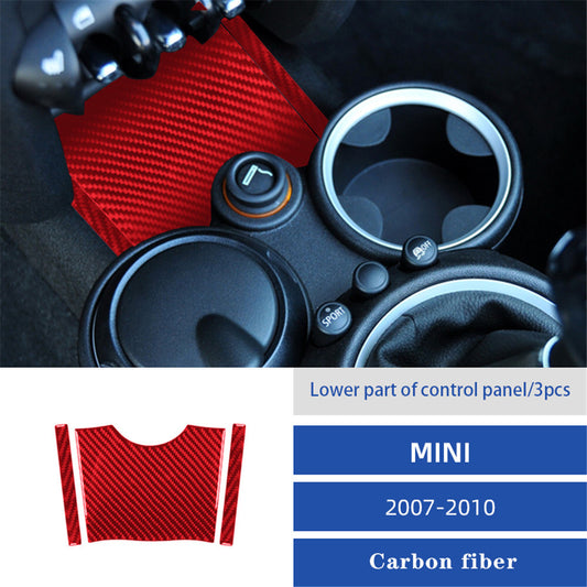 3x Red Carbon Fiber Center Control Panel Below Trim Cover for MINI Cooper 07-11