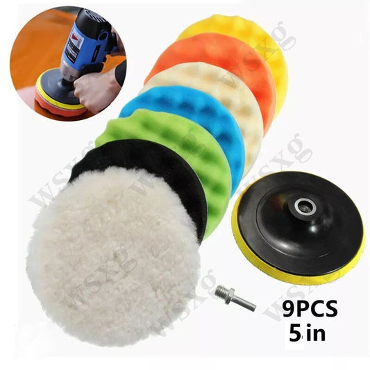9-piece 5-inch polishing and waxing sponge pad set for composite car polishing machine