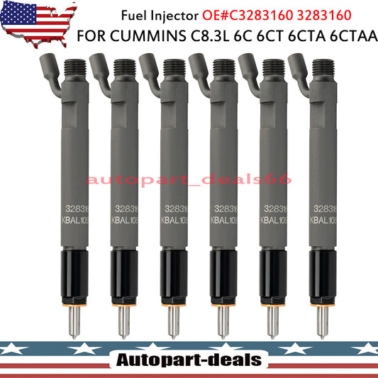 6PCS Fuel Injector For C3283160 3283160 C8.3L 6C 6CT 6CTA 6CTAA