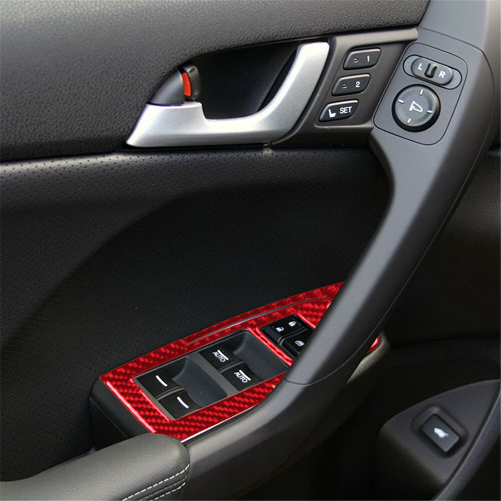 4Pcs Red Carbon Fiber Front Window Control Cover Trim for Acura TSX 2009-2014