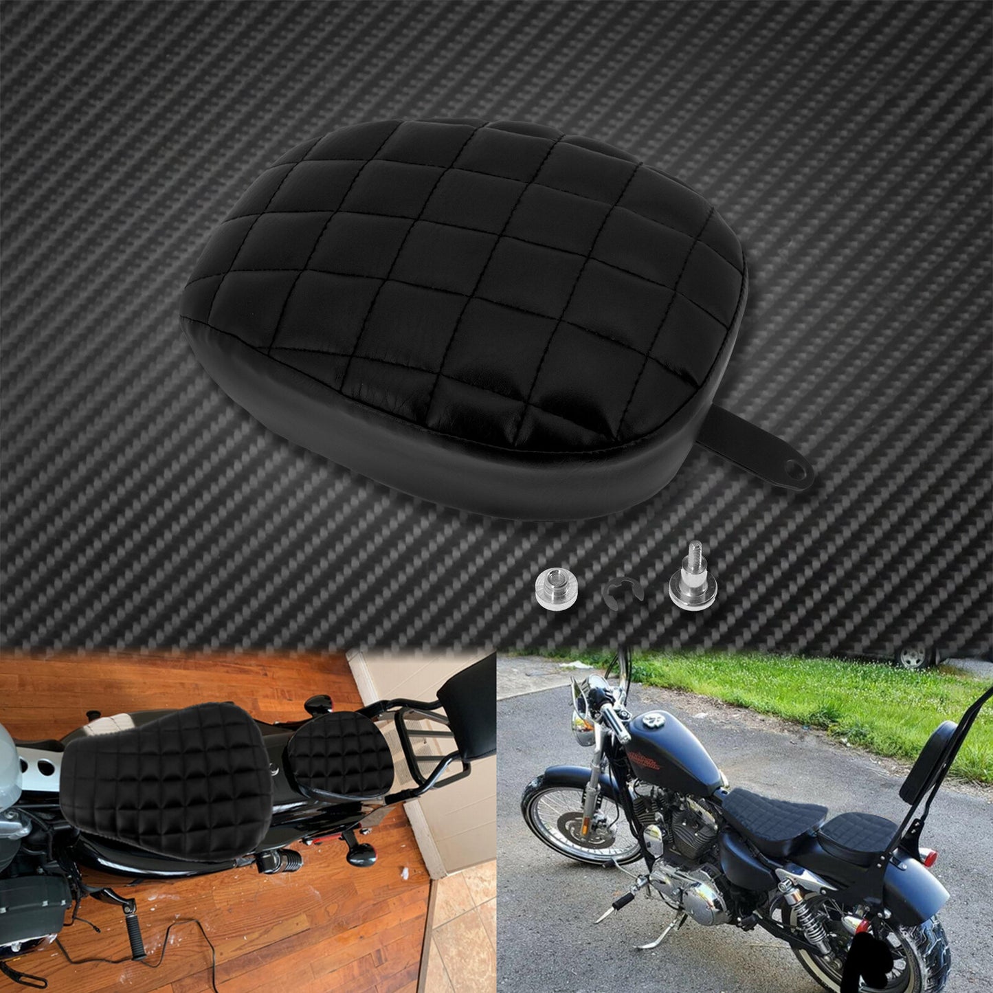 Black Rear Passenger Pillion Pad for Seat Fit for Harley Sportster 48 72 2010-2015