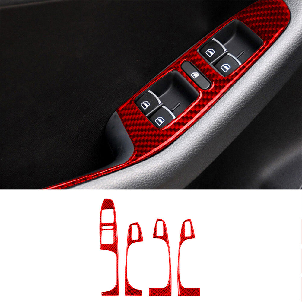 4Pcs Red Carbon Fiber Window Control Trim for Volkswagen for Jetta Sedan 2011-2014