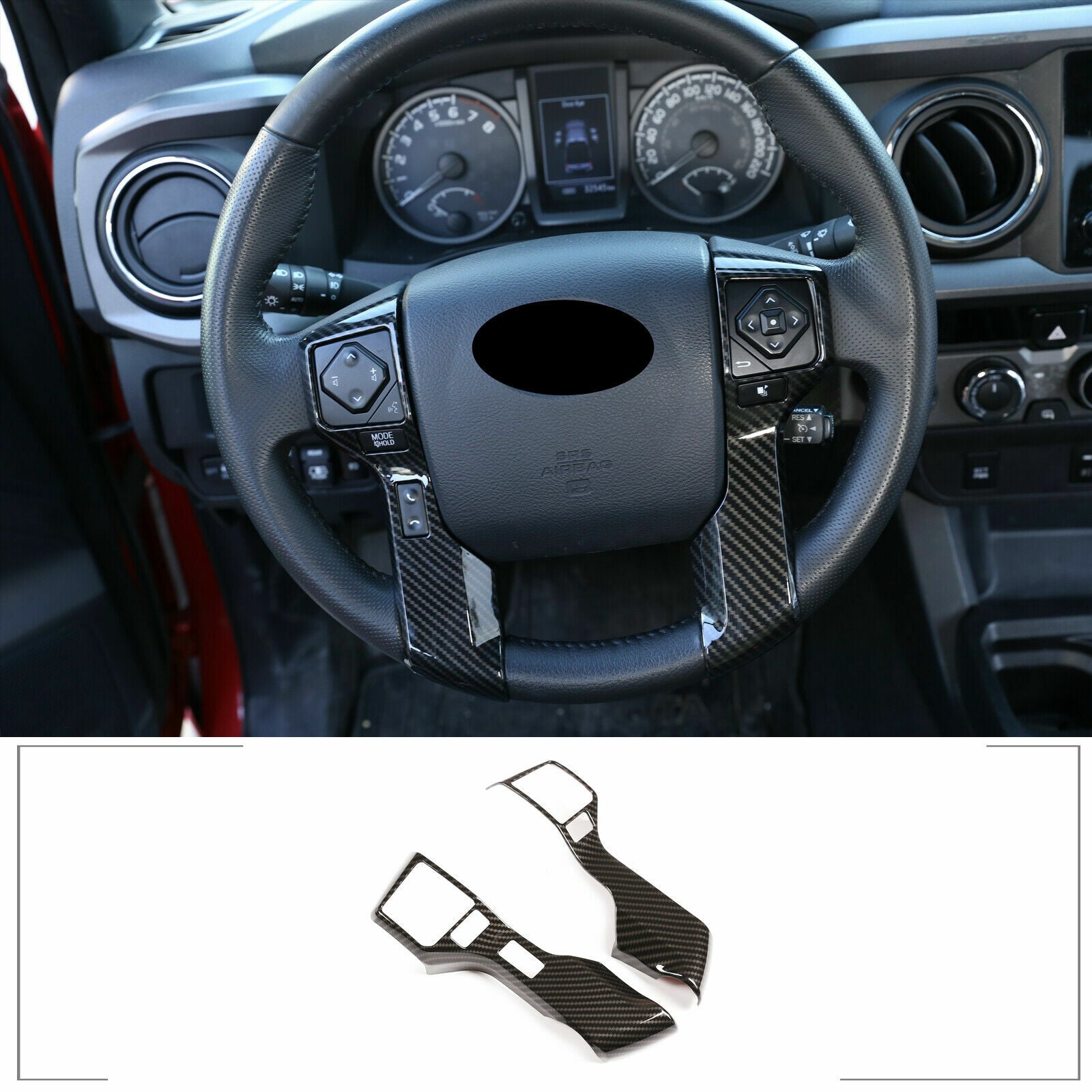 For 2014-20 for Toyota Tundra Carbon Fiber Car Steering Wheel Cover Trim Frame Black