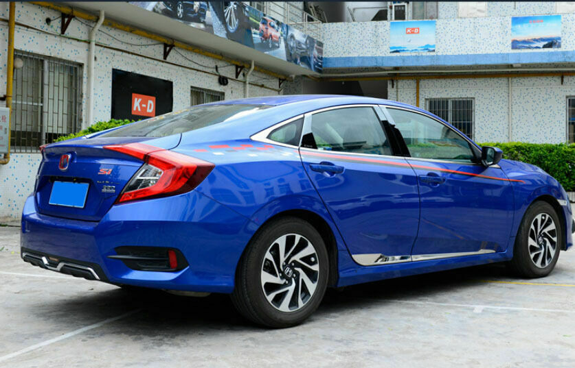 Silver Lower Window Frame Strips Steel for Honda for Civic 10th 4dr Sedan 2016-2021