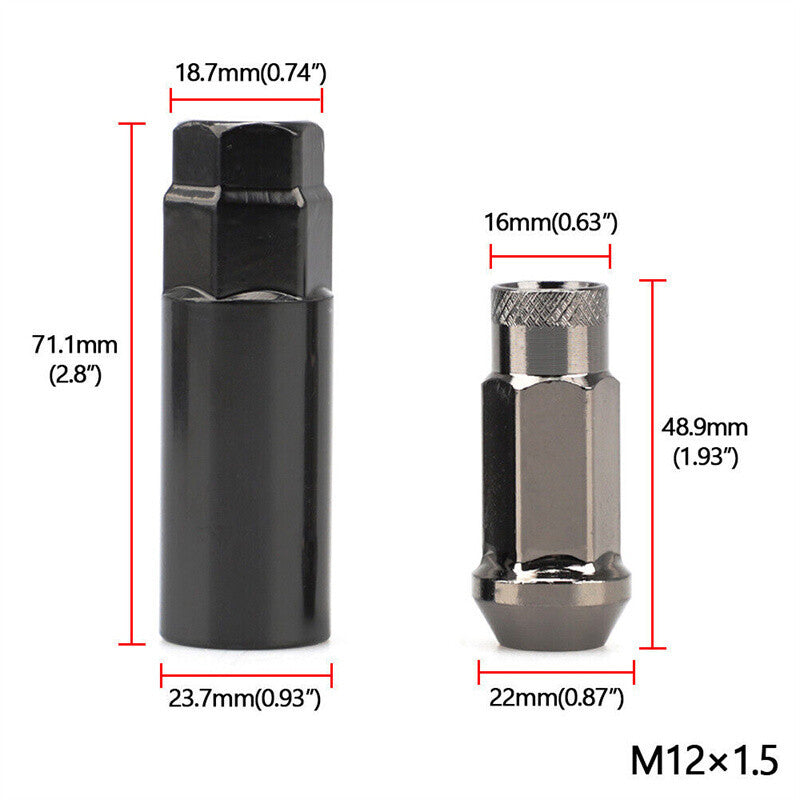 20pcs M12x1.5 Lug Nuts 48mm Steel Open End Wheel Nuts Bolts w/ Socket Key Blue
