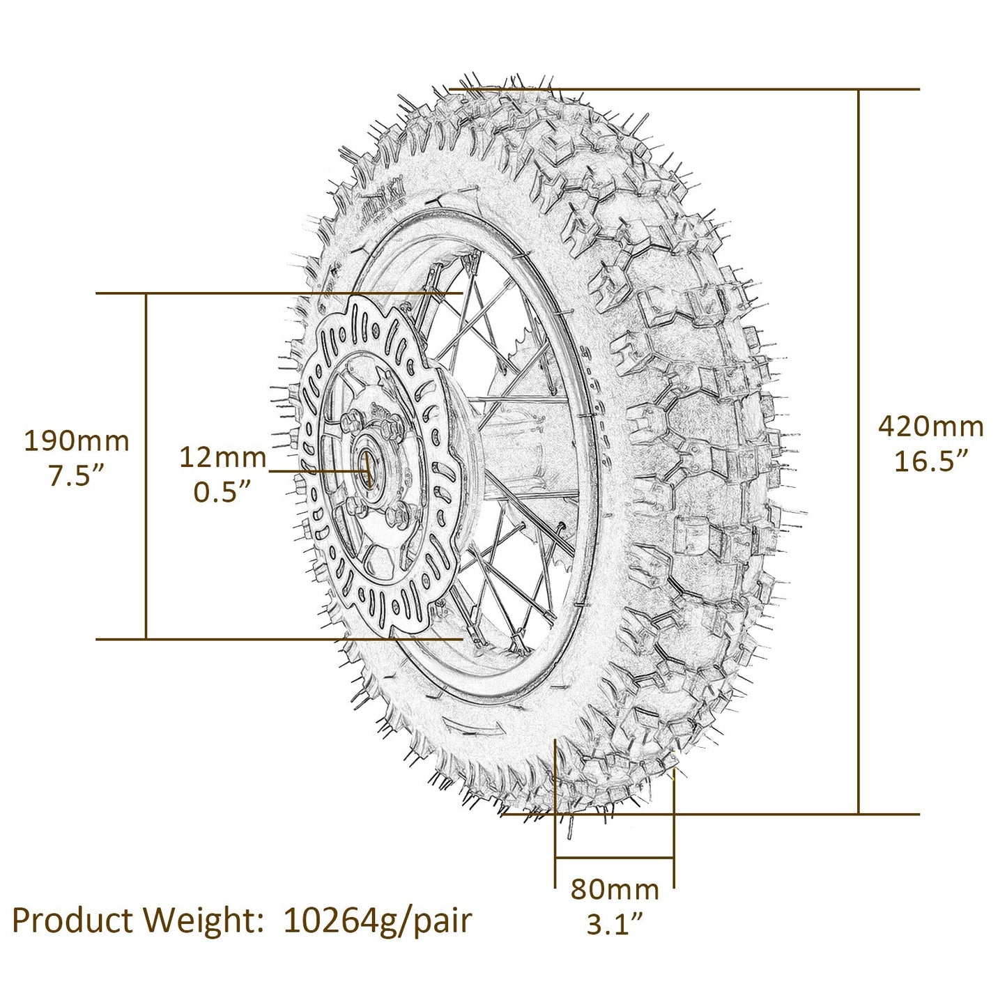 10-inch front and rear wheels, 2.50-10 + 3.00-10 tires and rims, for mini off-road pit bike CRF50 SSR