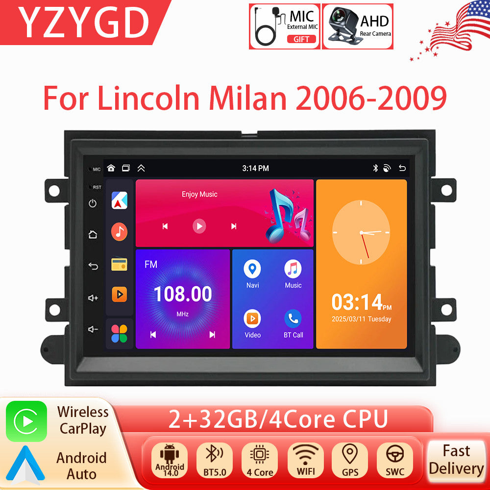 Android Auto Carplay for Lincoln Milan 2006-2009 Car Stereo Radio GPS Screen BT