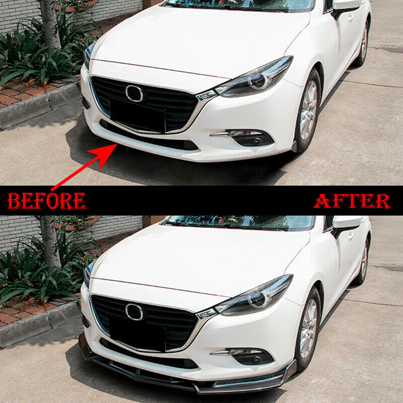 Bright Black Front Bumper Lip Spoiler Cover Guards for Mazda 3 Axela 2014-2018