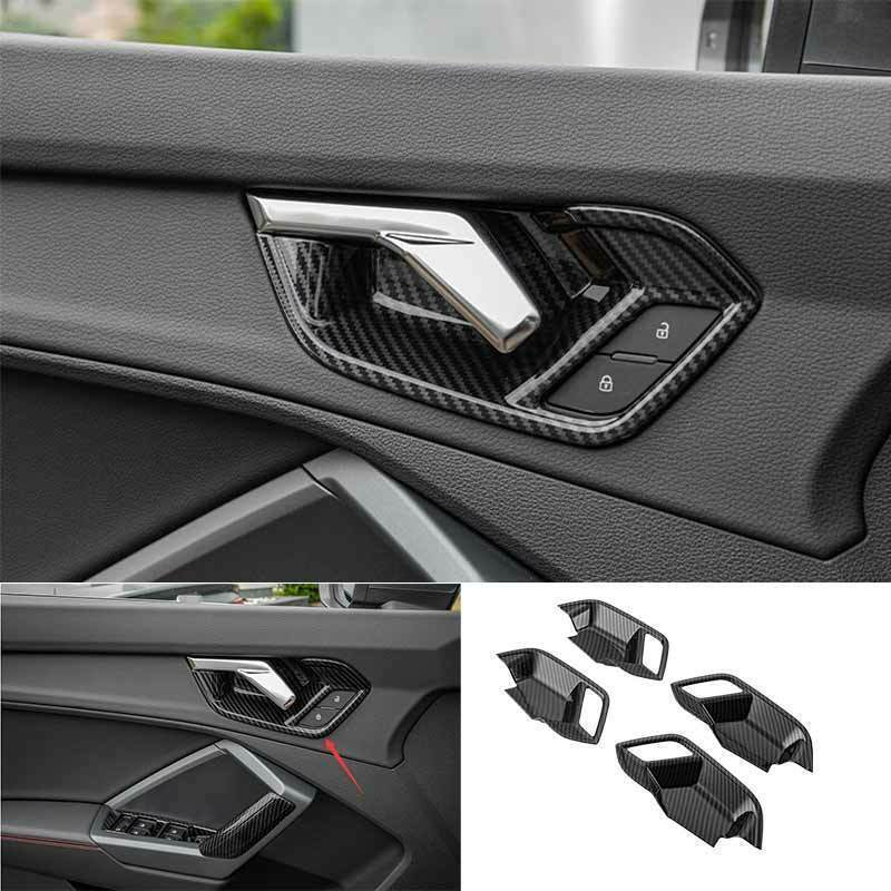 for Audi Q3 2019-21 Carbon Fiber Look Interior Door Handle Bowl Cover Trim 4PCS