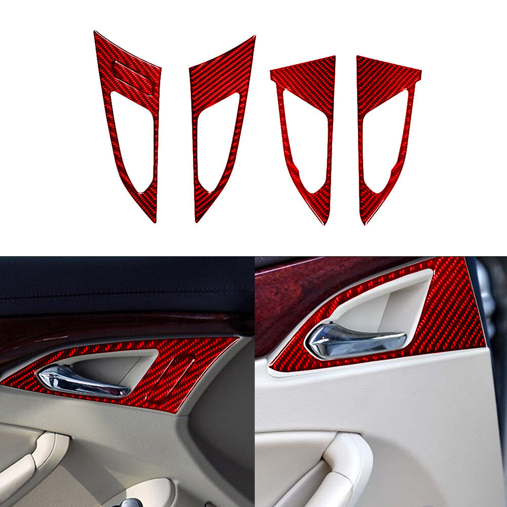 5Pcs Red Door Handle Trim Cover Carbon Fiber for CADILLAC CTS SPORT 2008-UP