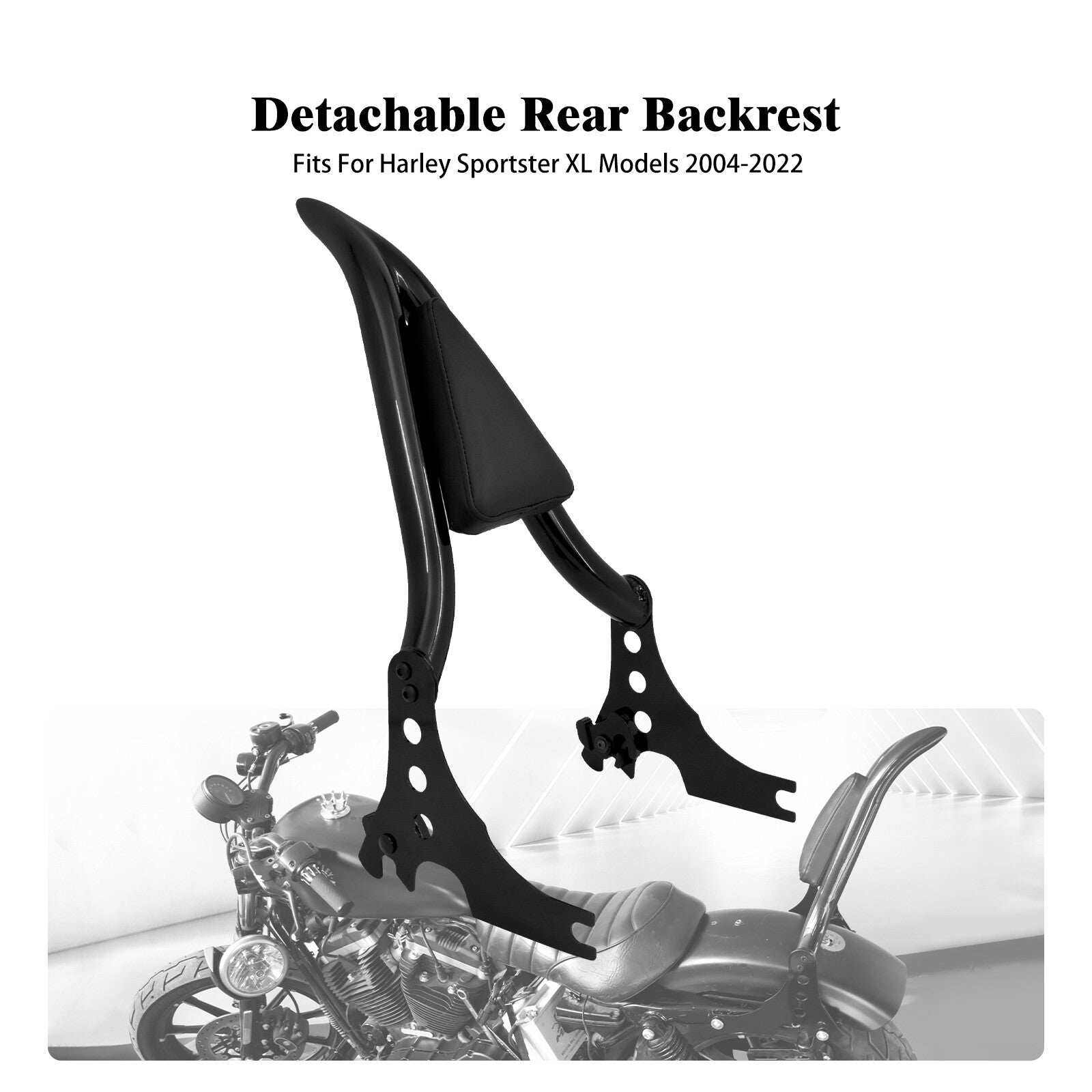 Black Detachable Passenger Sissy Bar Backrest for Harley Sportster 883 1200 04+