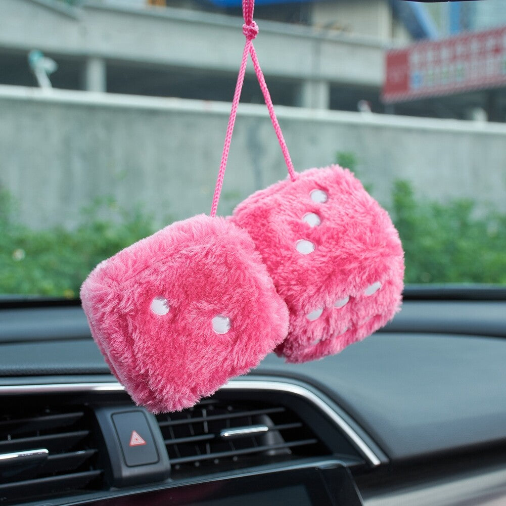 2.95¡± Fuzzy Plush Dice Retro Square Plush Hanging Mirror Fuzzy Dices Car Decor
