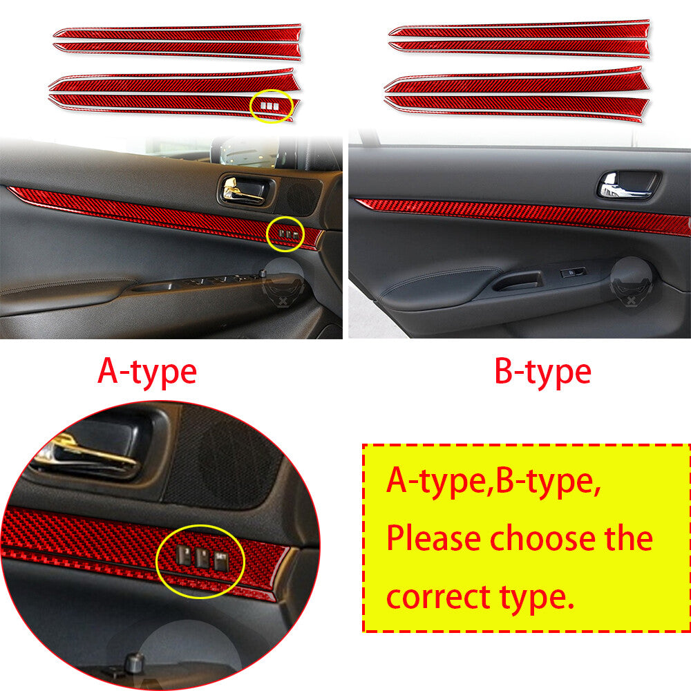 Red Carbon Fiber Interior Door Panel Decor Trim for Infiniti G37 Sedan 2007-2013