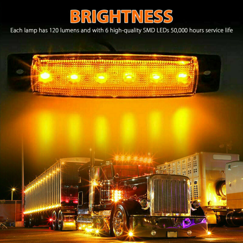 100Pcs Amber 6LED Side Marker Indicators Light Truck Boat Trailer Car Clearance
