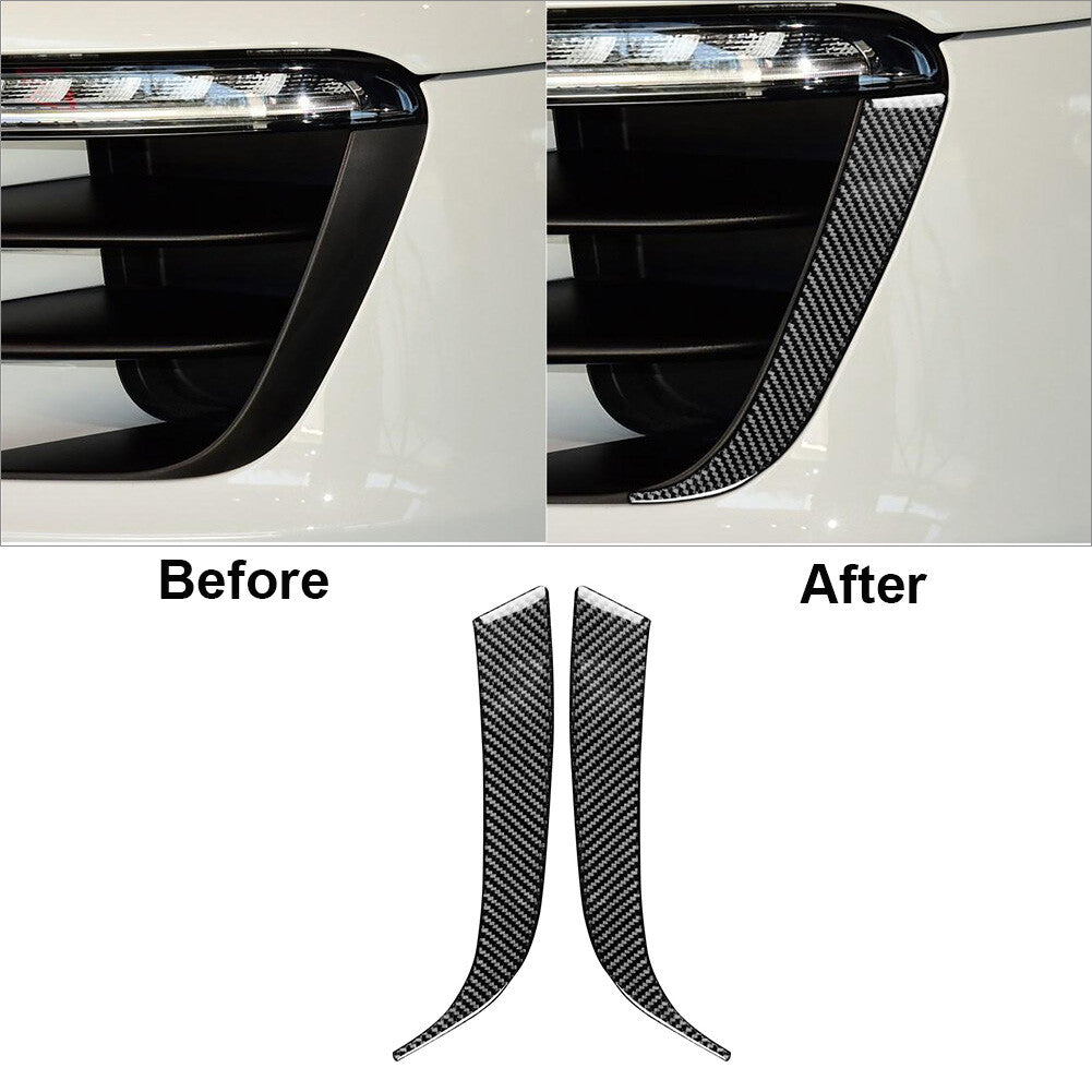 2Pcs Carbon Fiber Front Fog Light Strip Frame Trim for Porsche Macan 2015-2017