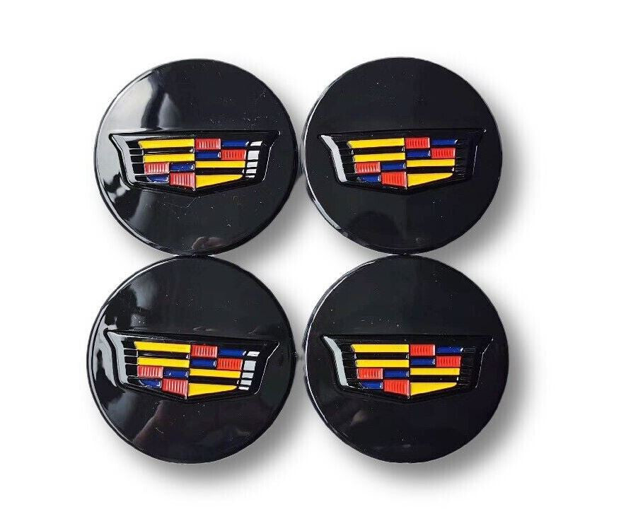 4-piece set for Cadillac 67mm wheel center caps, hubcaps, rim caps, badges, black