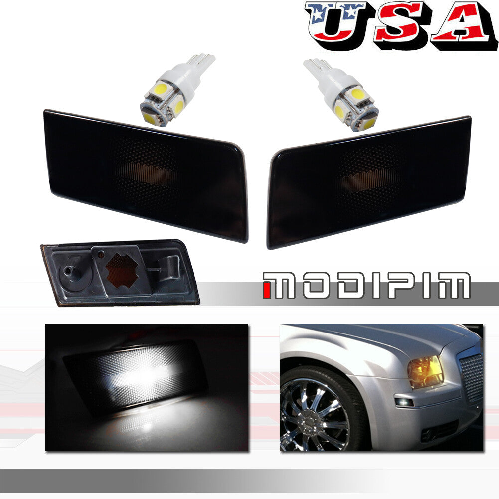 Smoked front side marker light housing with white LED bulb suitable for 2005-10 for Chrysler 300