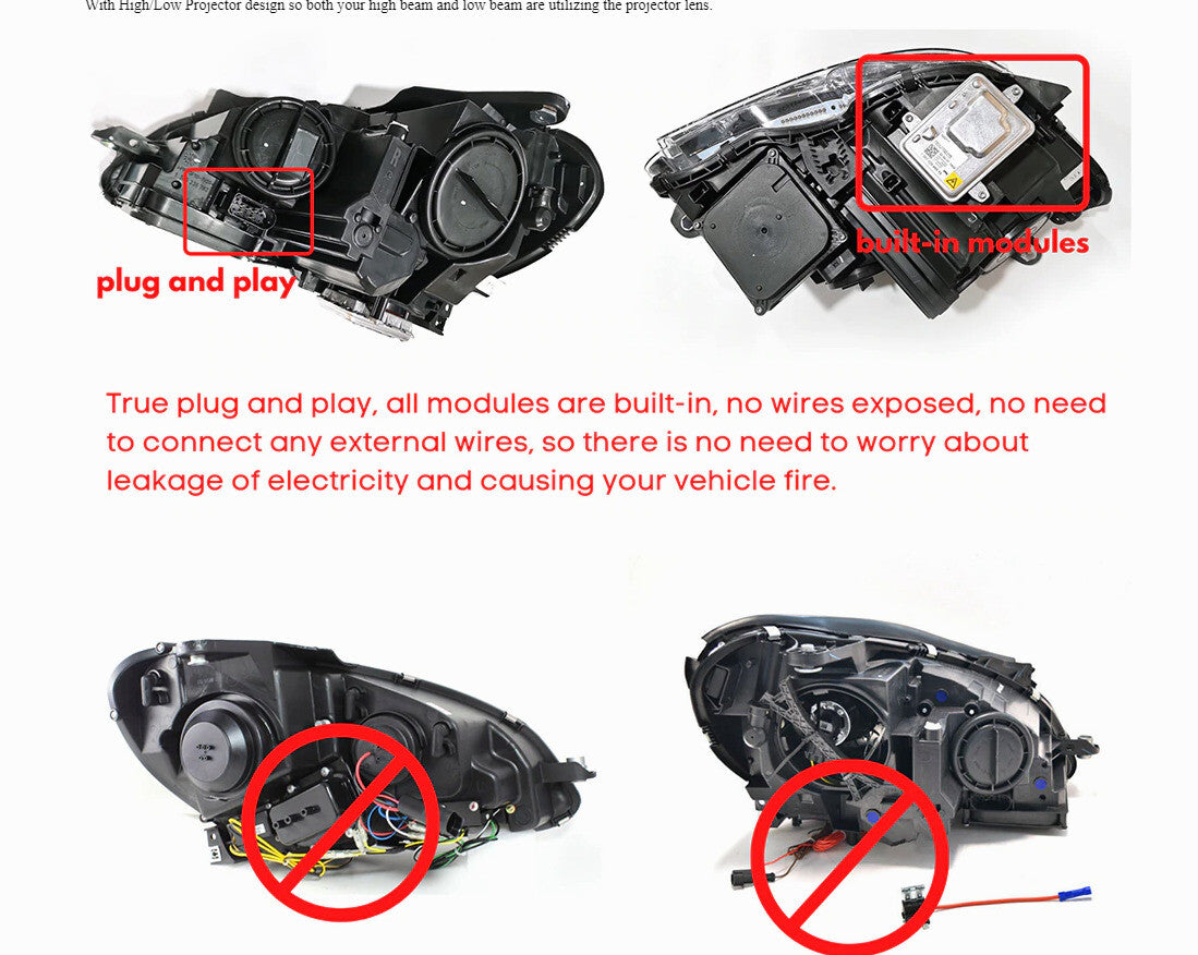 Fits 11-14 for Mercedes W204 Upgrade to LED DRL Headlights C63 Style Look L+R Pair