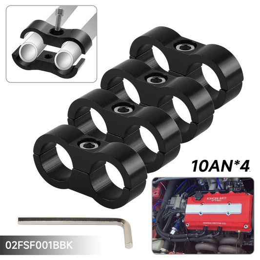 4pcs AN10 19MM 0.75 Braided Hose Separator Clamp Fitting Adapter Bracket Black
