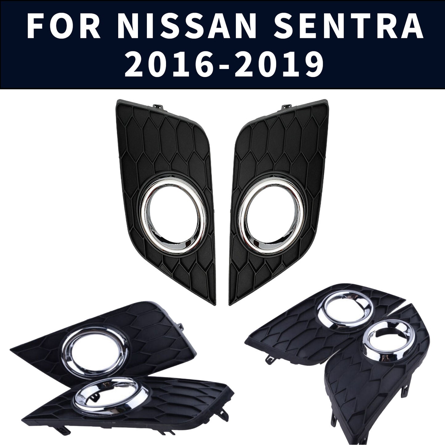 1 Pair Front Fog Lights Lamp Kit Bumper Cover Trim fit for Nissan Sentra 16-19 AT