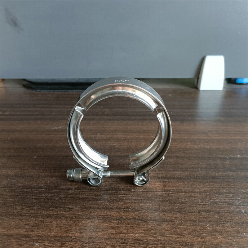 2.25-inch V-band clips in stainless steel suitable for mufflers, turbochargers, and exhaust pipes - Universal